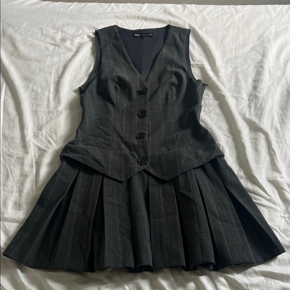 Zara stripped waistcoat dress with box pleats